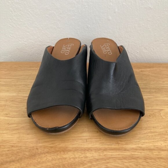 Franco Sarto Dublin Leather Wedge Sandals Heels Size 7.5 Slip On Open Toe - Picture 2 of 14